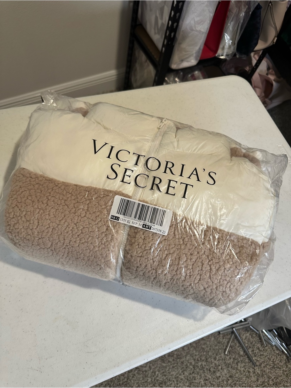 Victoria's Secret Cream & Taupe Sherpa Puffer Coat